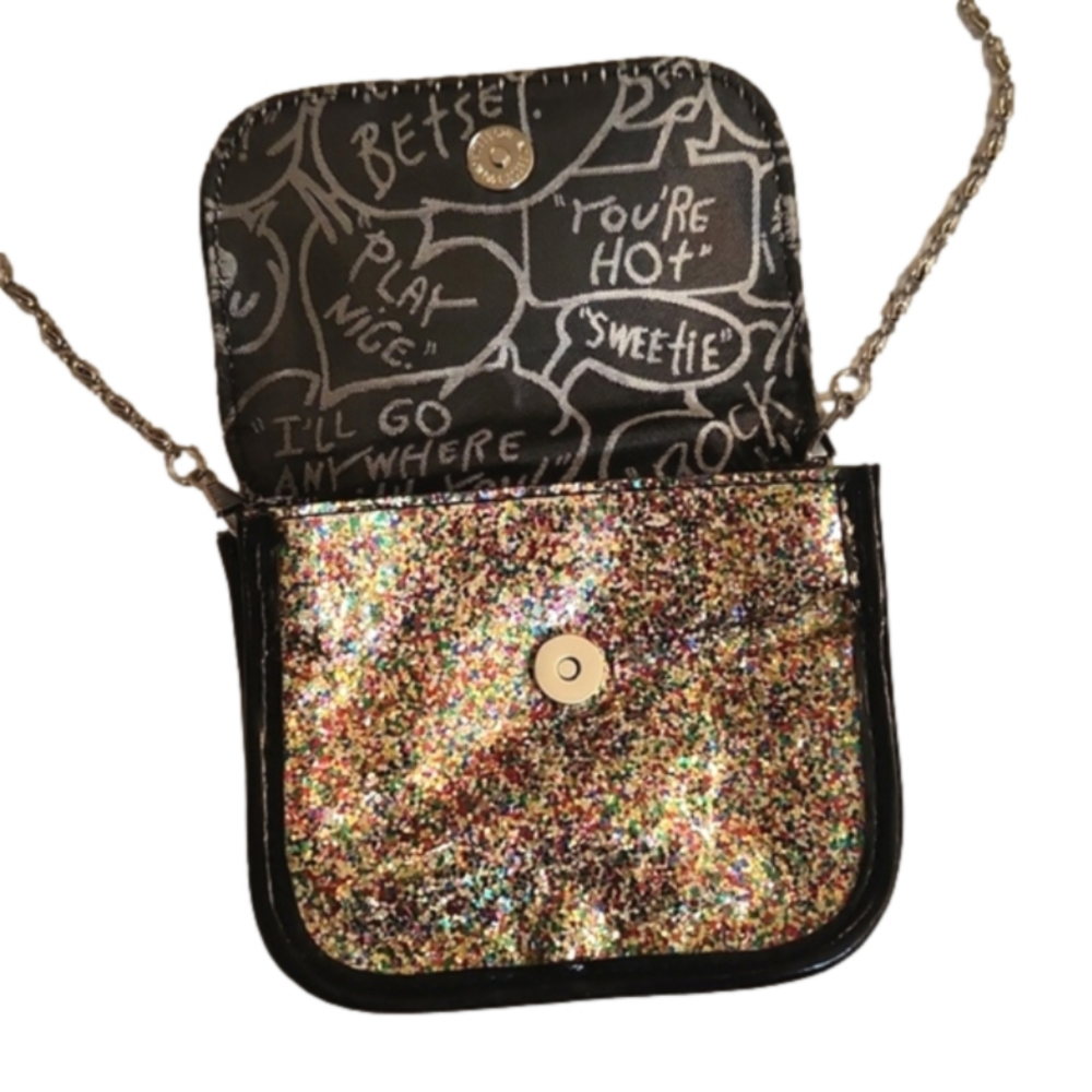 Womens Vintage Y2K Betsey Johnson small black sparkly cros bag with chain strap. - Picture 6 of 12